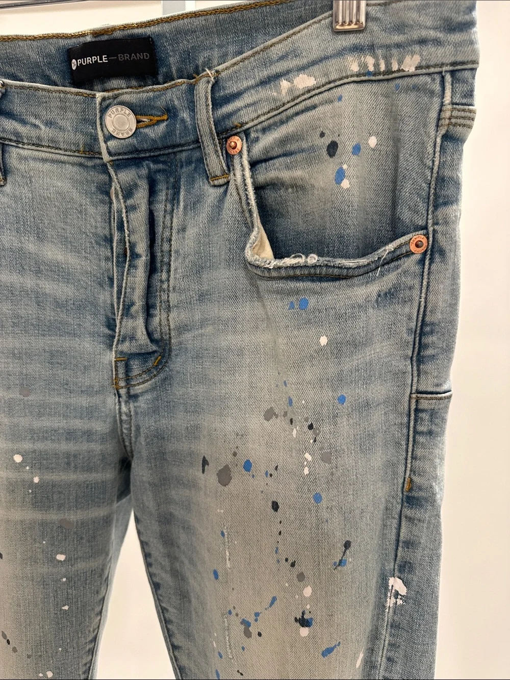 Purple Brand Men’s Light Blue Paint-Splatter Jeans